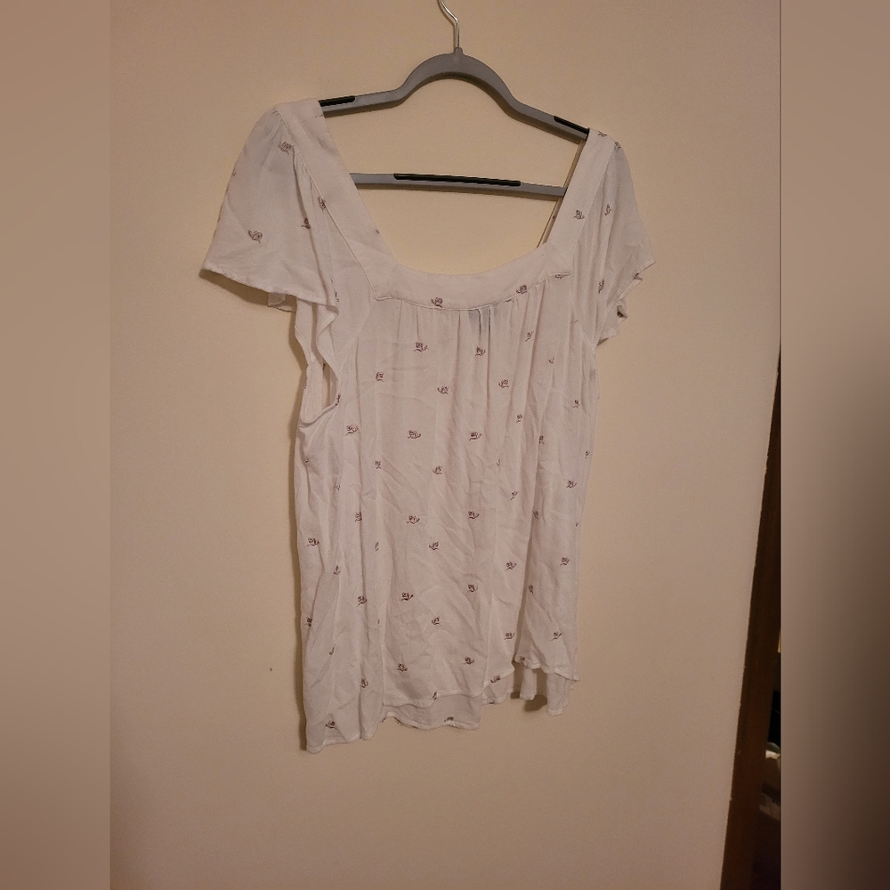 White Floral Square Neck Top